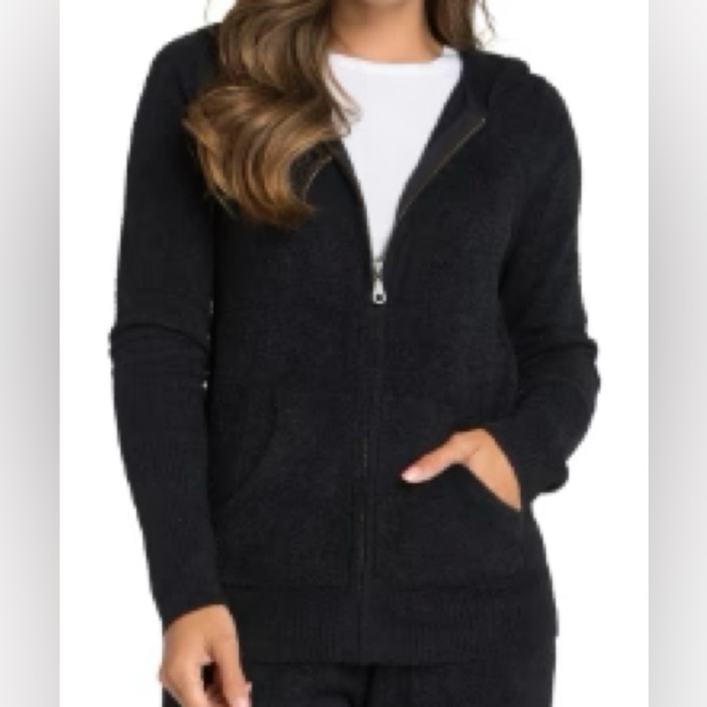 Barefoot Dreams Cozy Chic Zip Up, black, size M